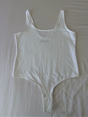 Auden White Scoop Neck Bodysuit with Snap Crotch